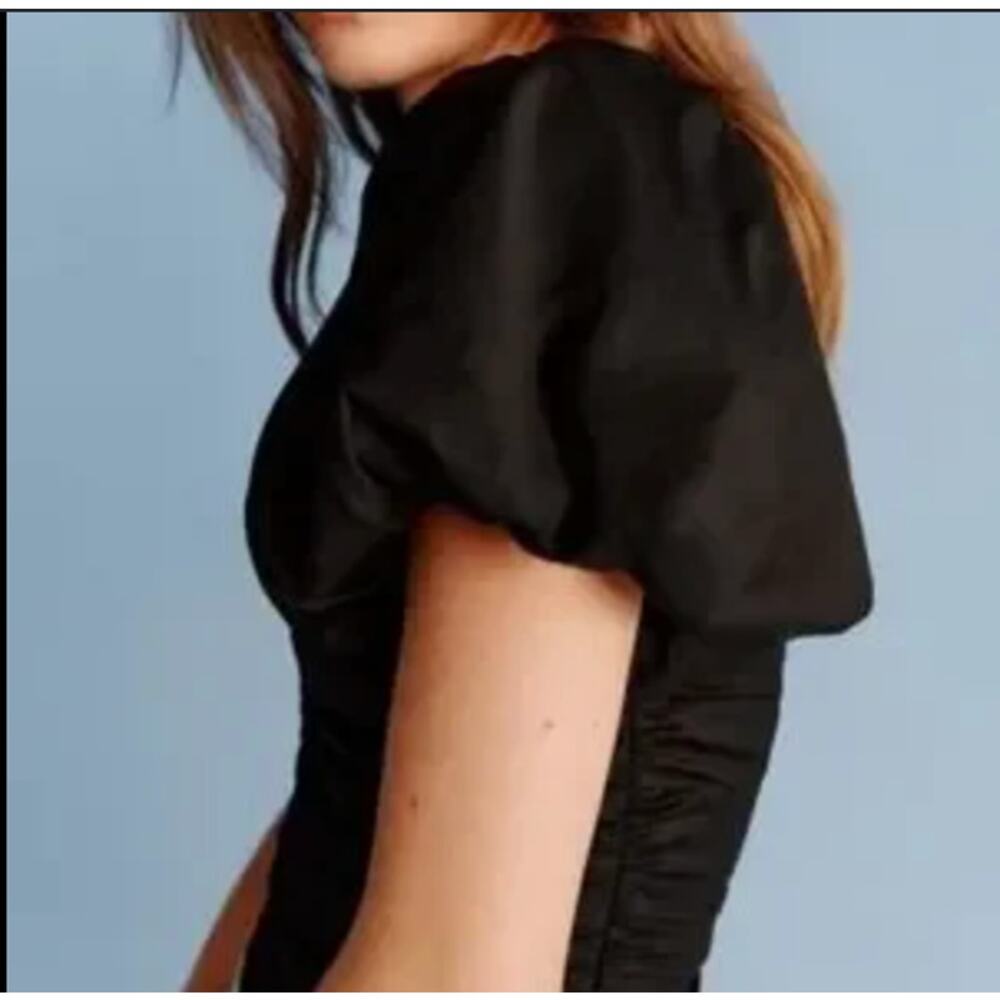 Reformation Sonny Puff Sleeve Top Size 10 Black Short Sleeve Ruched Blouse - Picture 3 of 10